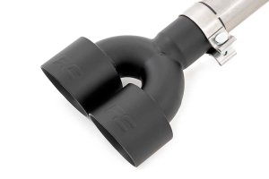 GMC Sierra 1500 Performance Exhaust - Rear - Rough Country - Dual Cat-Back, Stainless, RC Logo Tips - Black - '19-'24